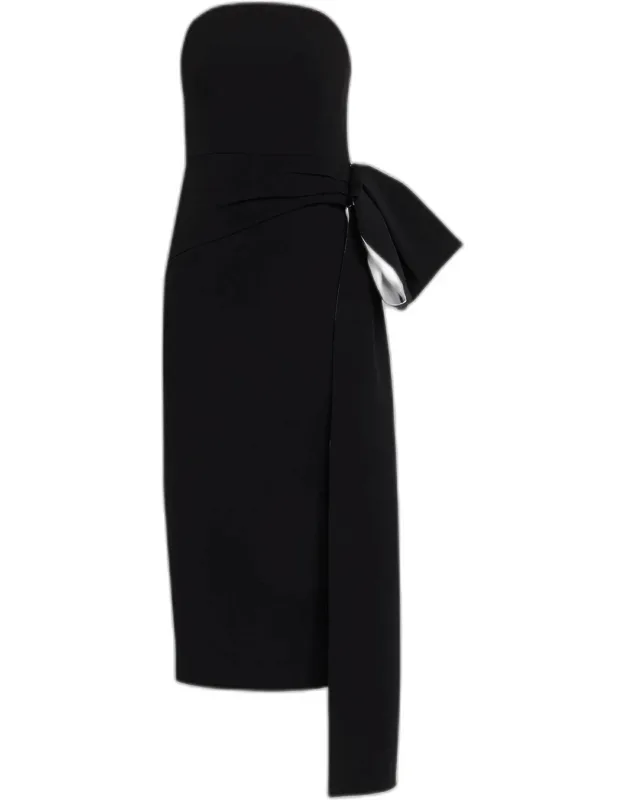 Moon Strapless Draped Bow Midi Dress