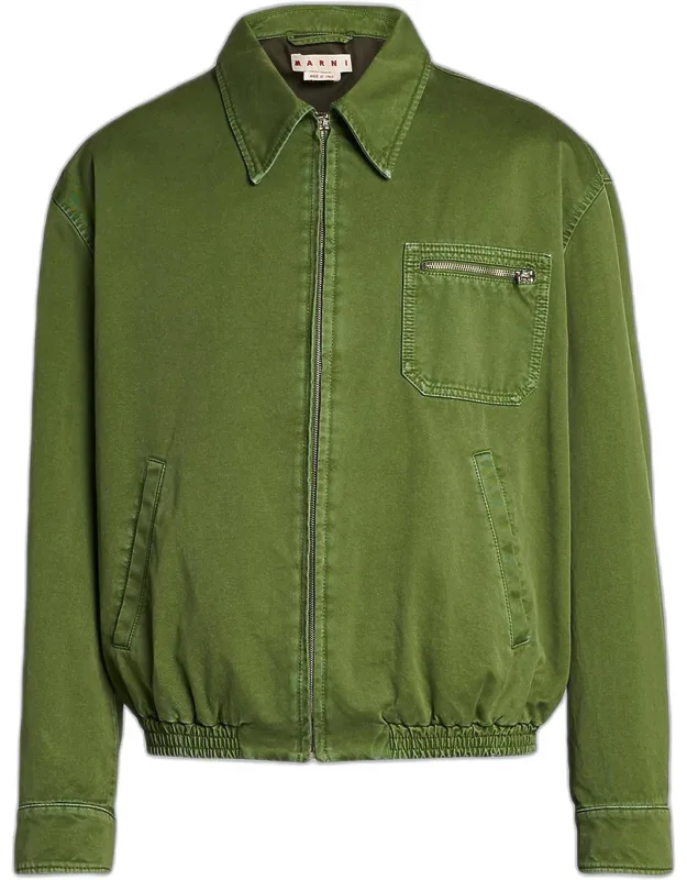 Spread Collar Cotton Blouson Jacket
