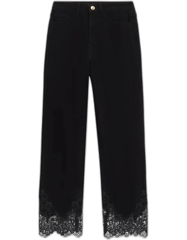 Straight Cropped Lace-trim Jeans