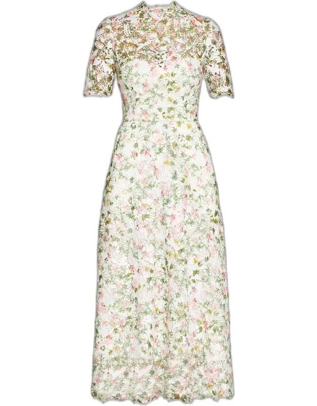 Ivy Bloom Print Lace Midi Dress
