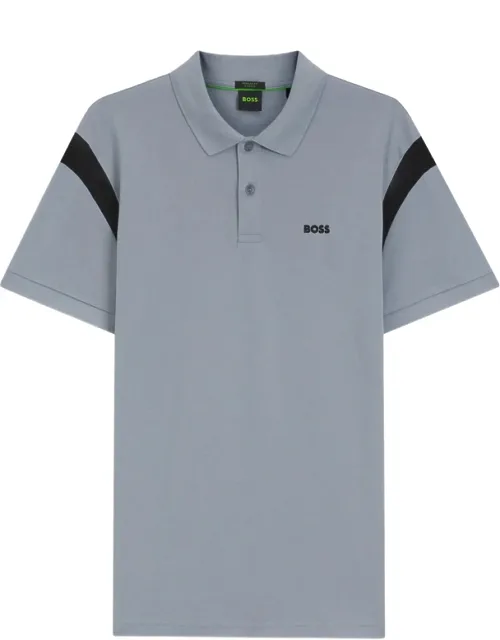 Contrast-panel Polo Shirt With Logo Print And Ribbed Cuffs