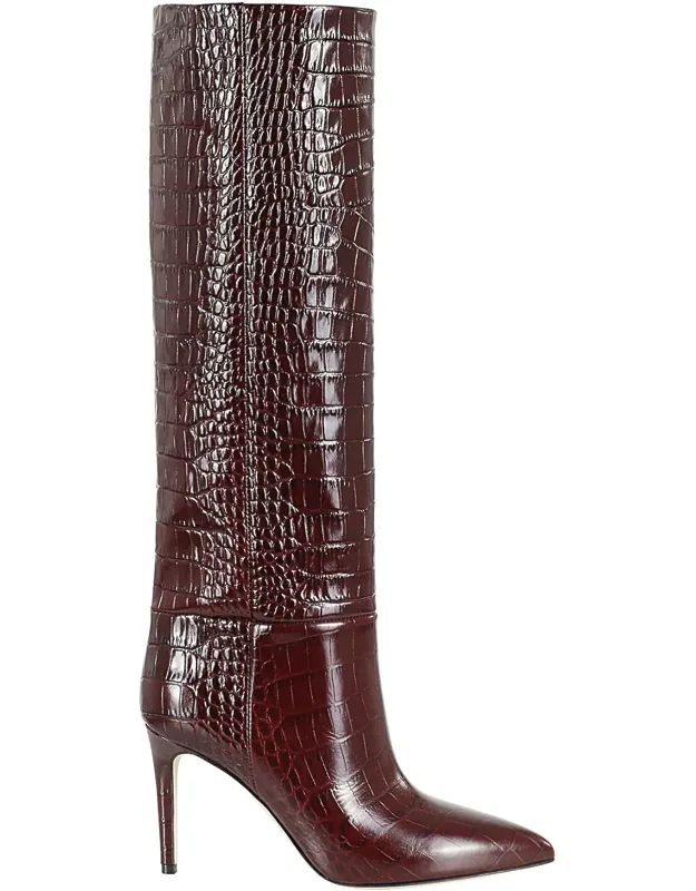 Crocodile-effect Leather Boots