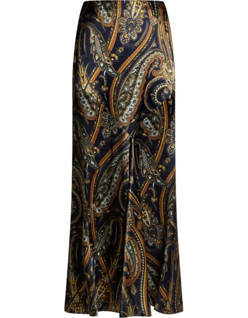 Silk-blend Satin Maxi Skirt With Paisley Print