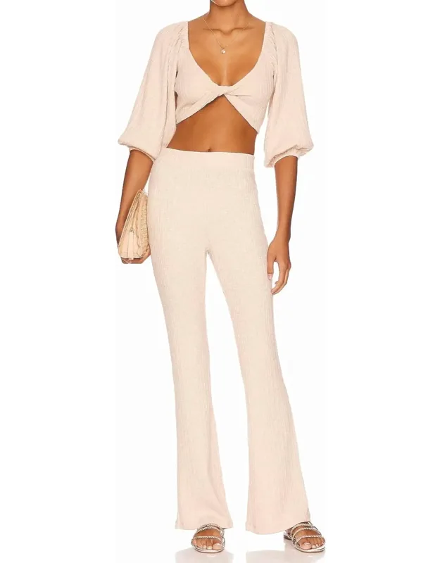 Twist Front Crop Top And Flared Pants Set