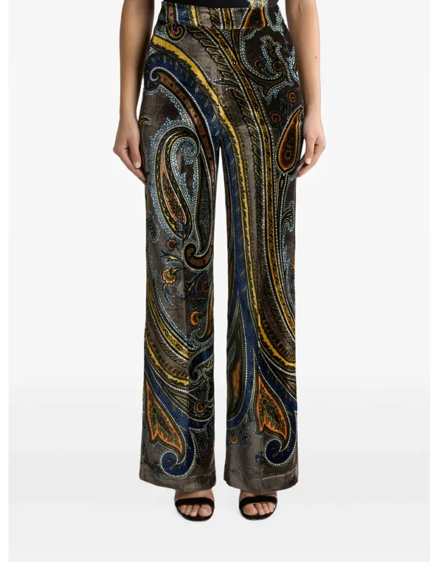 Straight-leg Velvet Trousers With Paisley Motif