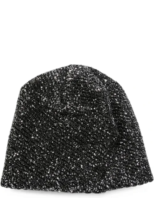 Sequin-embellished Logo-plaque Beanie Hat