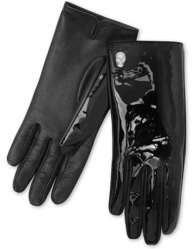 Patent Nappa Mid Gloves Crystal Skull