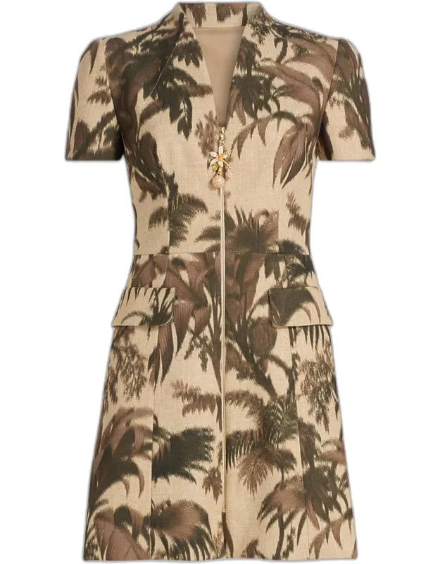 Palm-print Zip Mini Dress