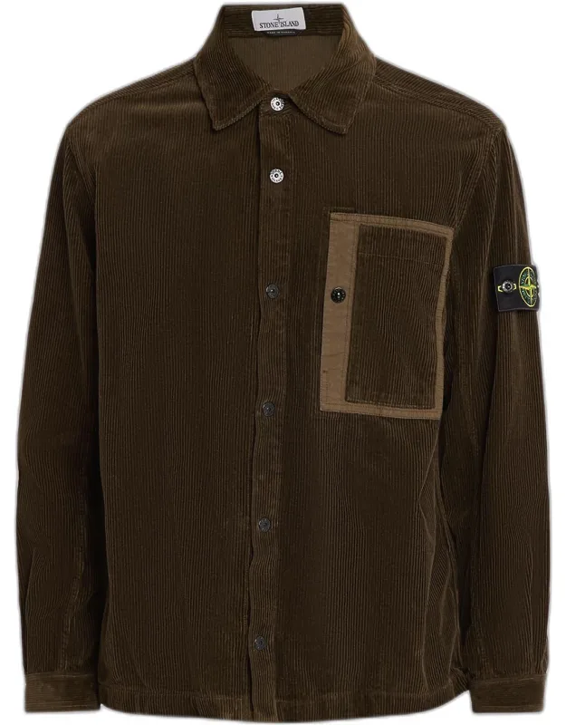 Corduroy Layered Pocket Button-down Shirt