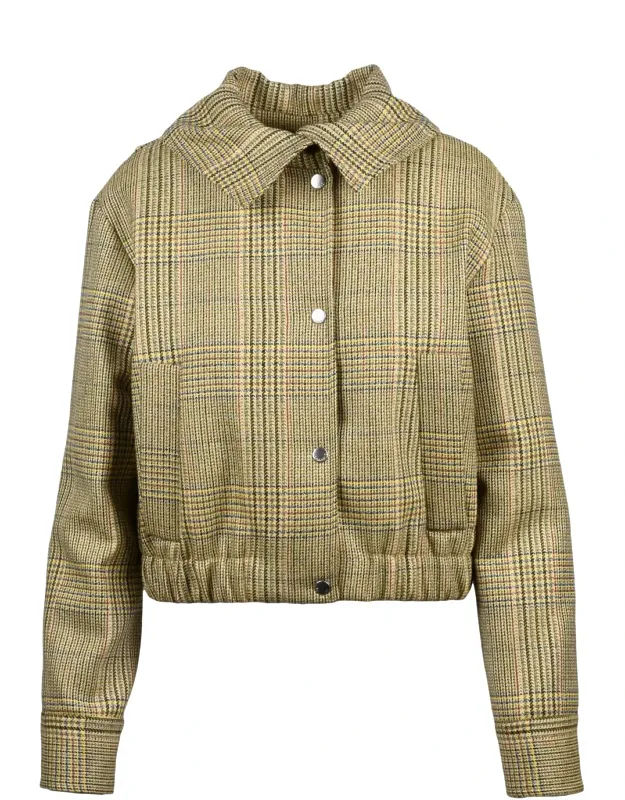 Checked Zip Virgin Wool Short Coat