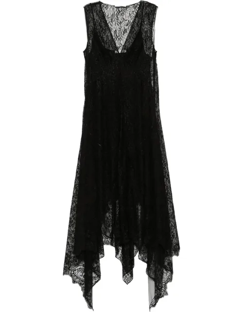 Lace Asymmetric-hem Dress