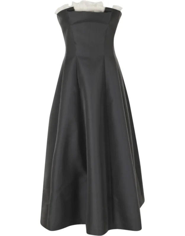 Mikado Lace Geometric Neckline Silk-blend Dress