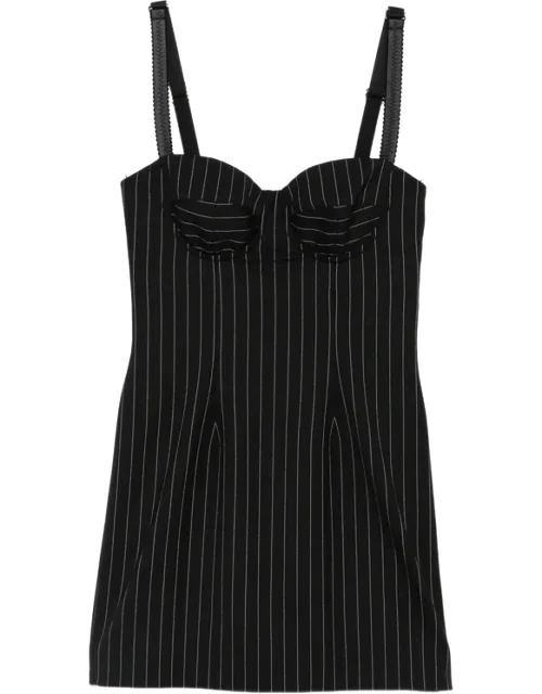Pinstripe-print Sweetheart-neck Dress
