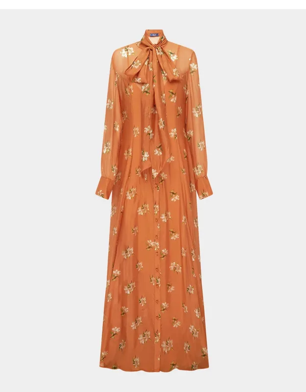 Tie-neck Floral Maxi Dress