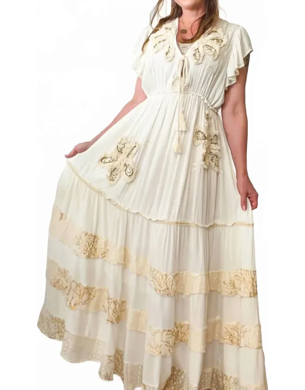 Boho Floral Applique Maxi Dress