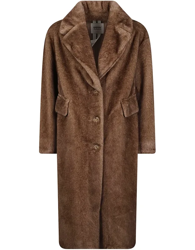 Classic Tailored Faux Fur Coat With Notched Lapel And Flap Pockets