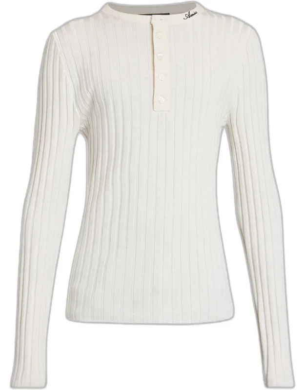 Logo Script Ribbed Long-sleeve Henley T-shirt