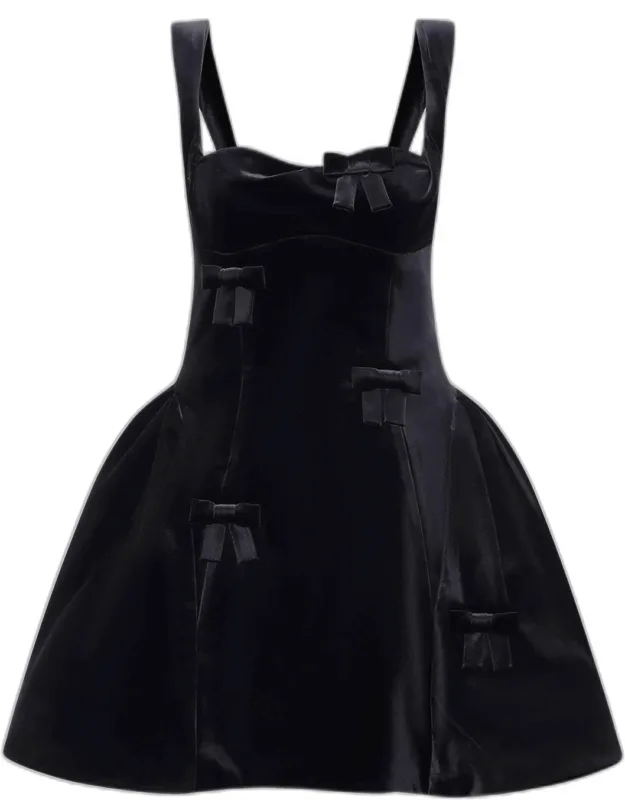 Ariel Velvet Bow-embellished Mini Dress