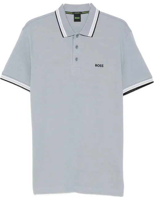 Boss Paddy Logo-embroidered Tipped Polo Shirt With Tipped Collar And Front Button Placket