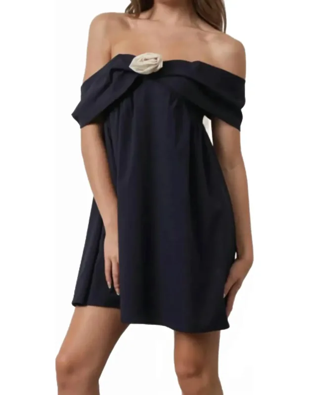 Rosette Off Shoulder Mini Dress