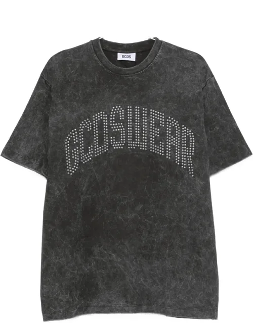 Stud-embellished Acid-wash T-shirt