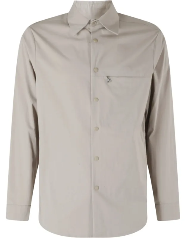 Zippered-chest Cotton-blend Casual Shirt