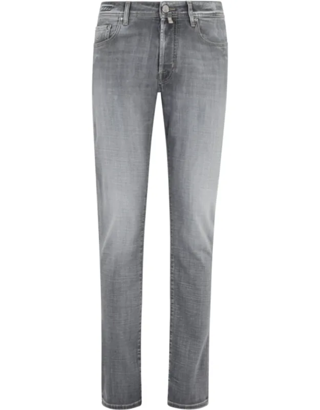 Vintage Gray Five-pocket Cotton-blend Jeans
