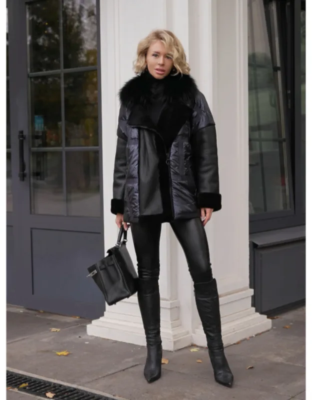 Genuine Lamb Leather Fox Fur Down Coat