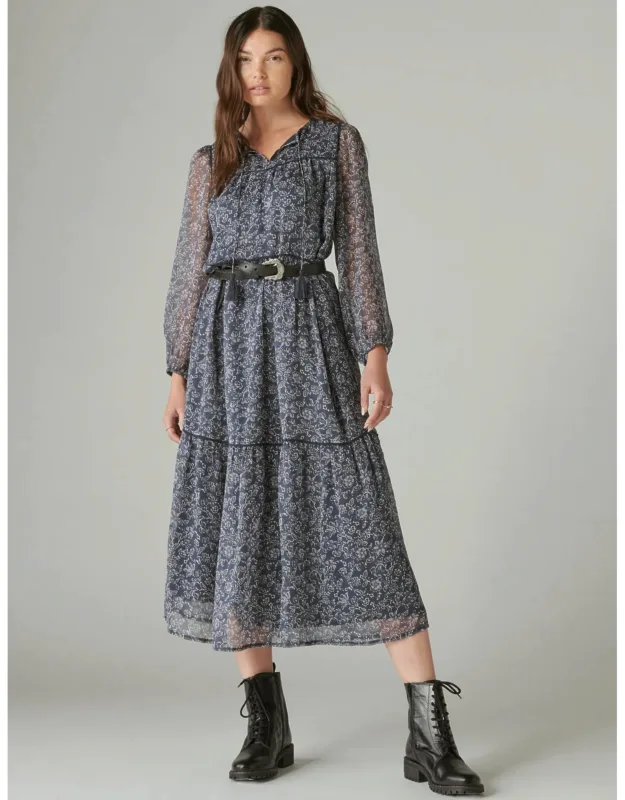 Long Sleeve Peasant Tiered Maxi Dress