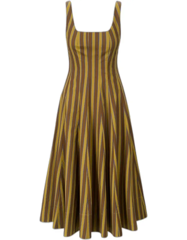 Striped Poplin Midi Dress