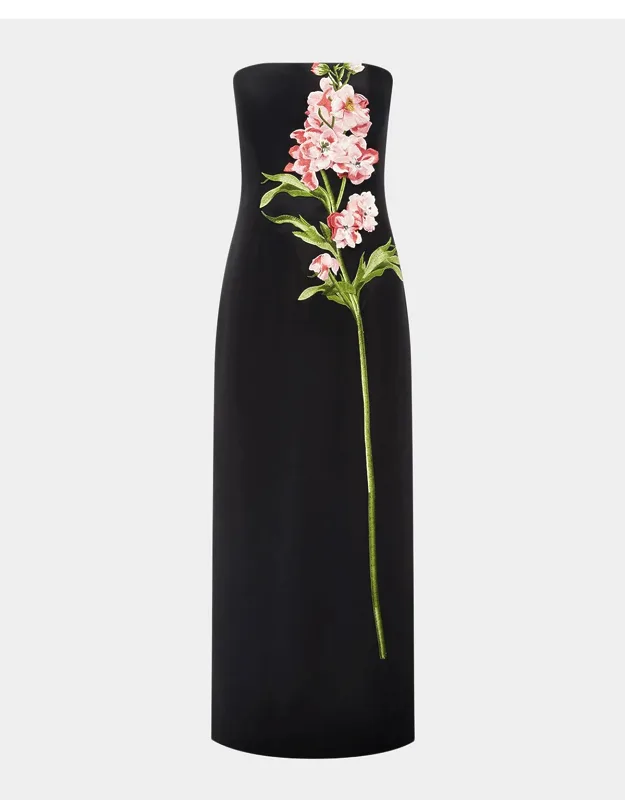 Rayna Strapless Embroidered Column Maxi Dress