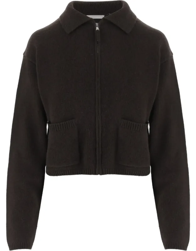 Cropped Front Zip Cashmere Sweater