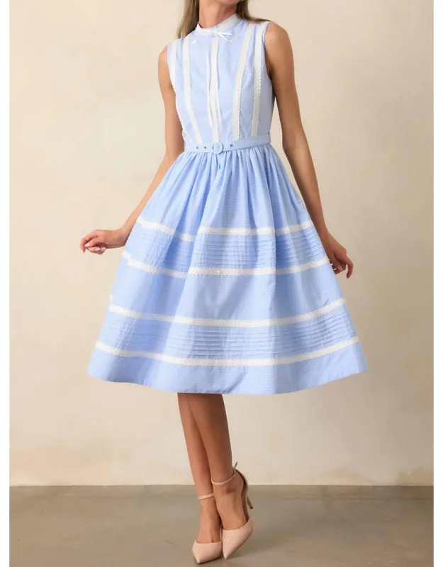 Micro Gingham Lace Midi Dress