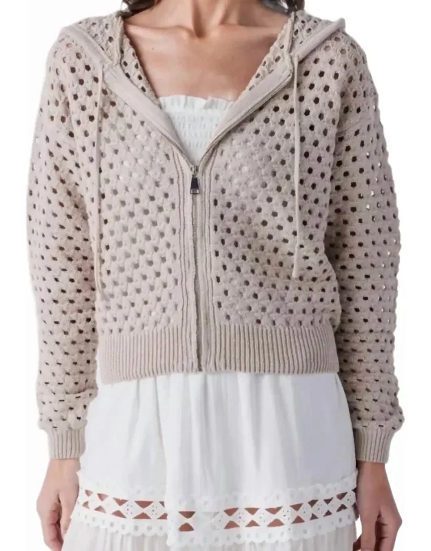 Open-knit Hooded Zip Sweater