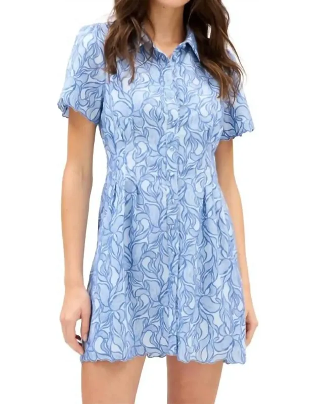 Leah Mini Dress - A-line Silhouette, Embroidered Cotton