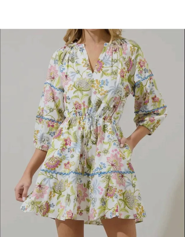 Floral Split Neck Mini Dress