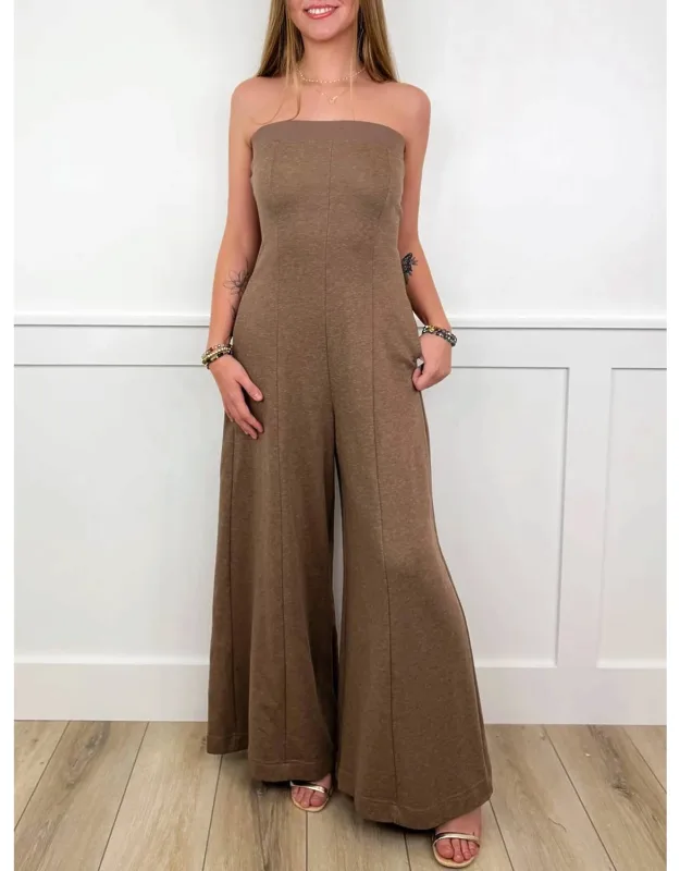 Strapless Cotton Blend Jumpsuit