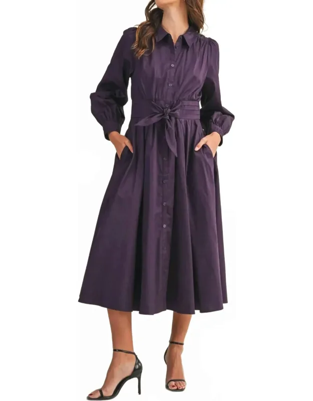 Pintuck Waist Tie Front Midi Dress