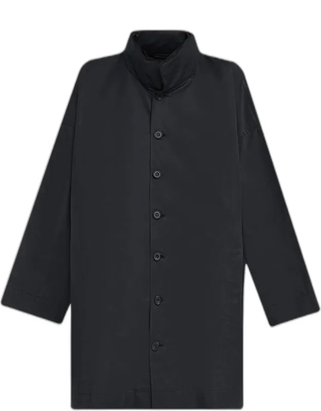 Smaller Front Larger Back High Neck Raincoat With Button-away Hood - Long Plus Length