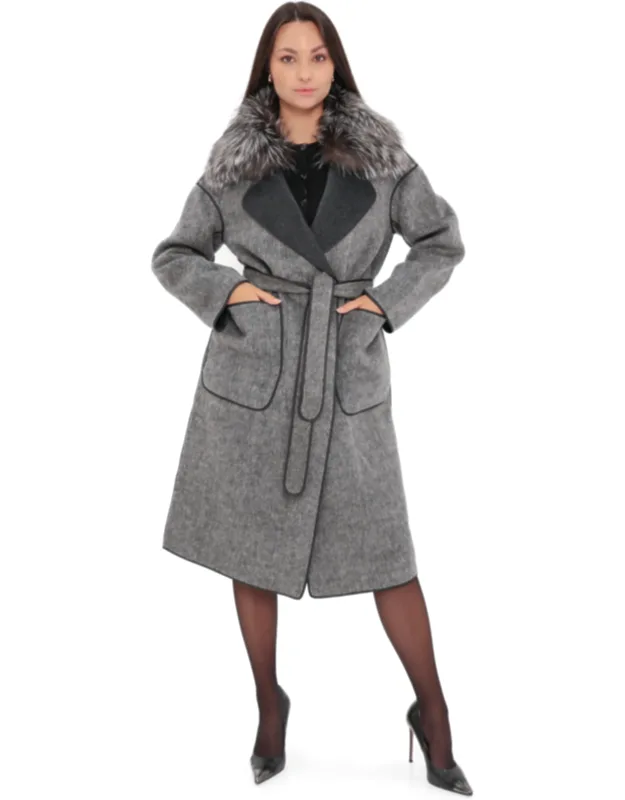 Genuine Silver Fox Virgin Wool Coat