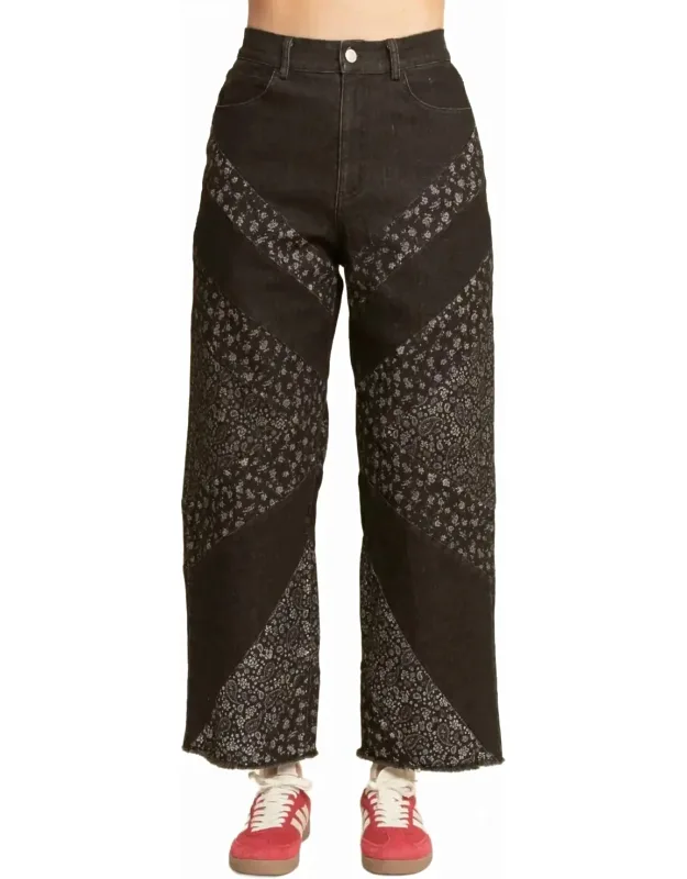 Floral High-rise Cotton Blend Wide Leg Jeans