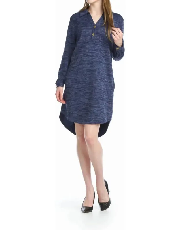 Heathered Polo Henley Sweater Dress