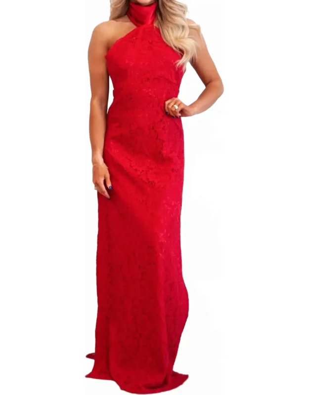 Lace Halter Neck Maxi Dress