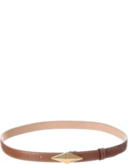 Diamond Clasp Leather Belt With Gold-tone Hardware