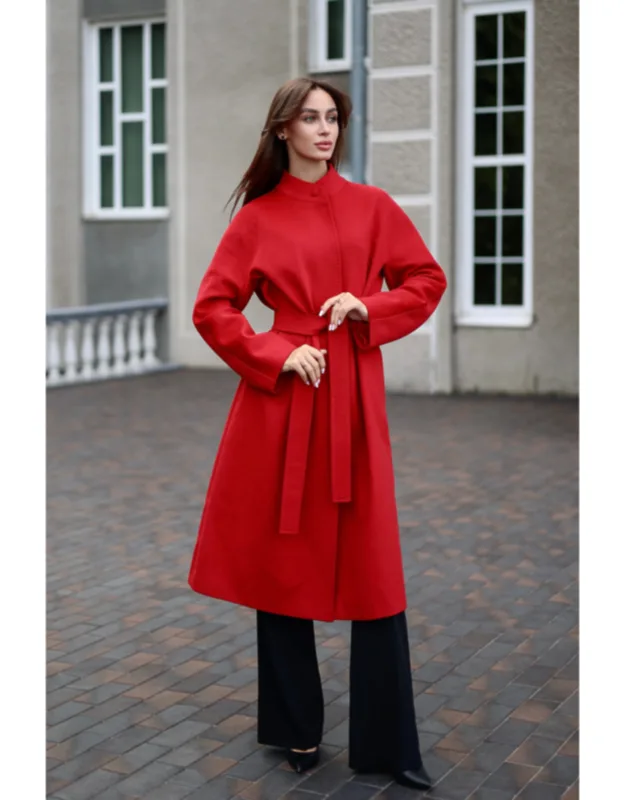Band Collar Wool Blend Coat