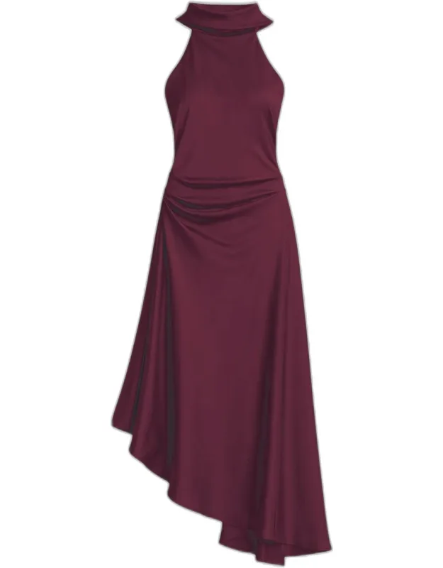 High-low Satin Halter Midi Dress