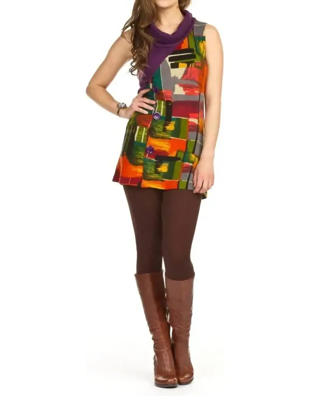 Watercolor Patch Sleeveless Cowl Neck Dress