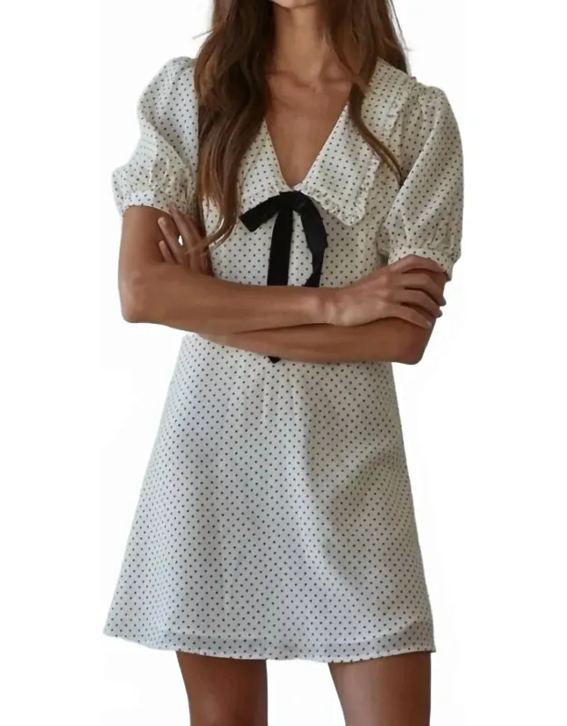 Woven Polyester Chiffon Swiss Dot Print Mini Dress