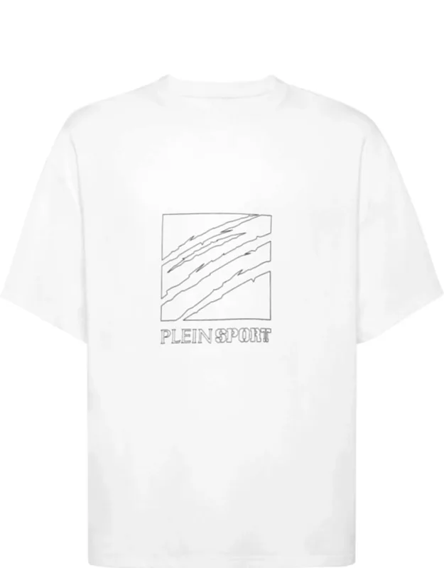 Round Neck T-shirt Outline Scratch Logo Cotton Jersey Rib Knit