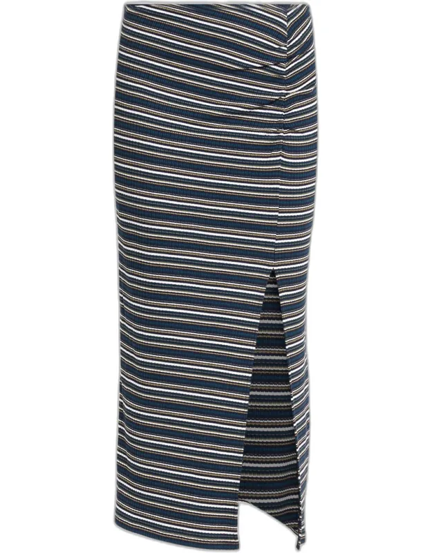 Striped Straight Midi Skirt